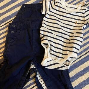 Baby Striped Onesie and Navy overalls